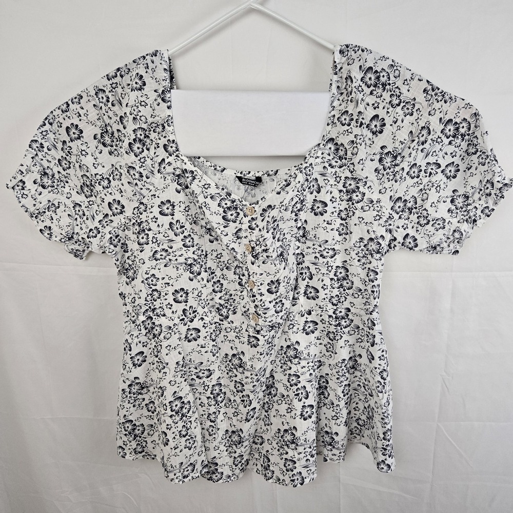 BloomChic US 22-24 Floral Puff Sleeve Cotton Top Boho Peplum Blouse